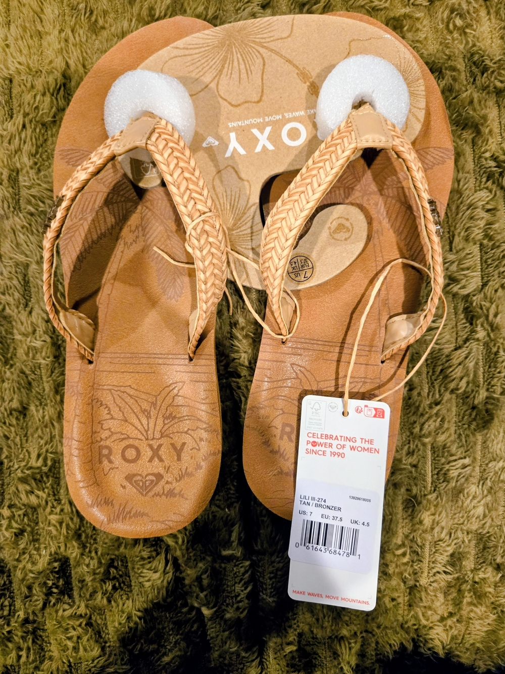 Roxy Women's Tan Braided Strap Flip Flops